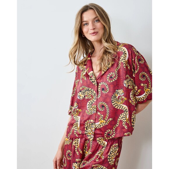PRINTFRESH Twisted Tiger Pajama Set Merlot M - Picture 2 of 4